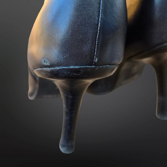 Y2K Aldo Black Leather Boots Pointed Toe Heels Size 37 US 6.5 Snap Buttons - Picture 9 of 10